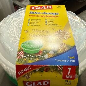 Take-Aways Food Storage Containers - 7 Pack, Green and Clear